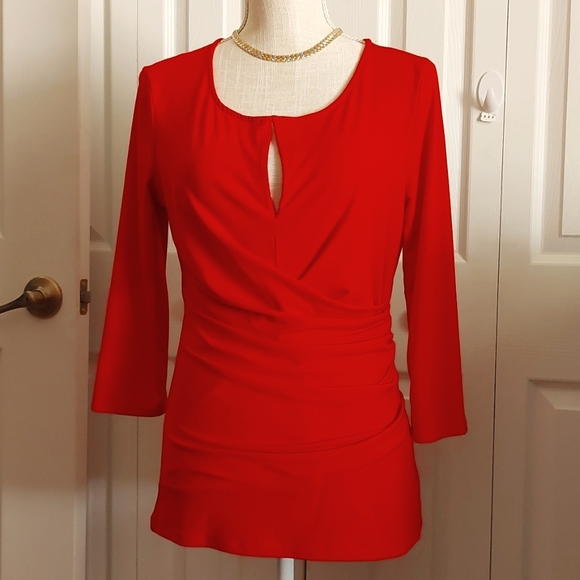 Pullover blouse with front key hole, & gathered wrap accent - Picture 1 of 2